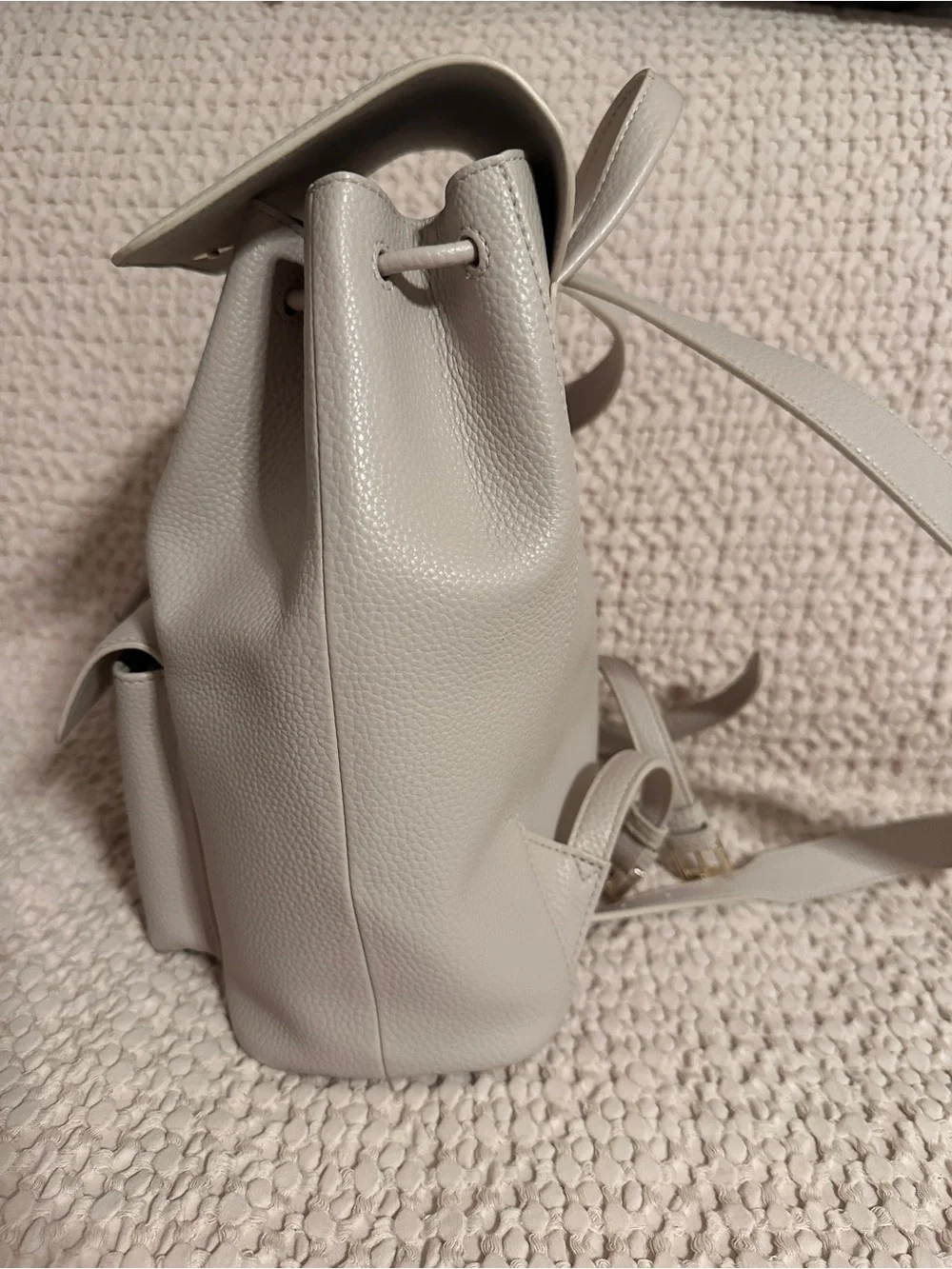 Furla Pebbled Leather Drawstring Backpack - Light Cream